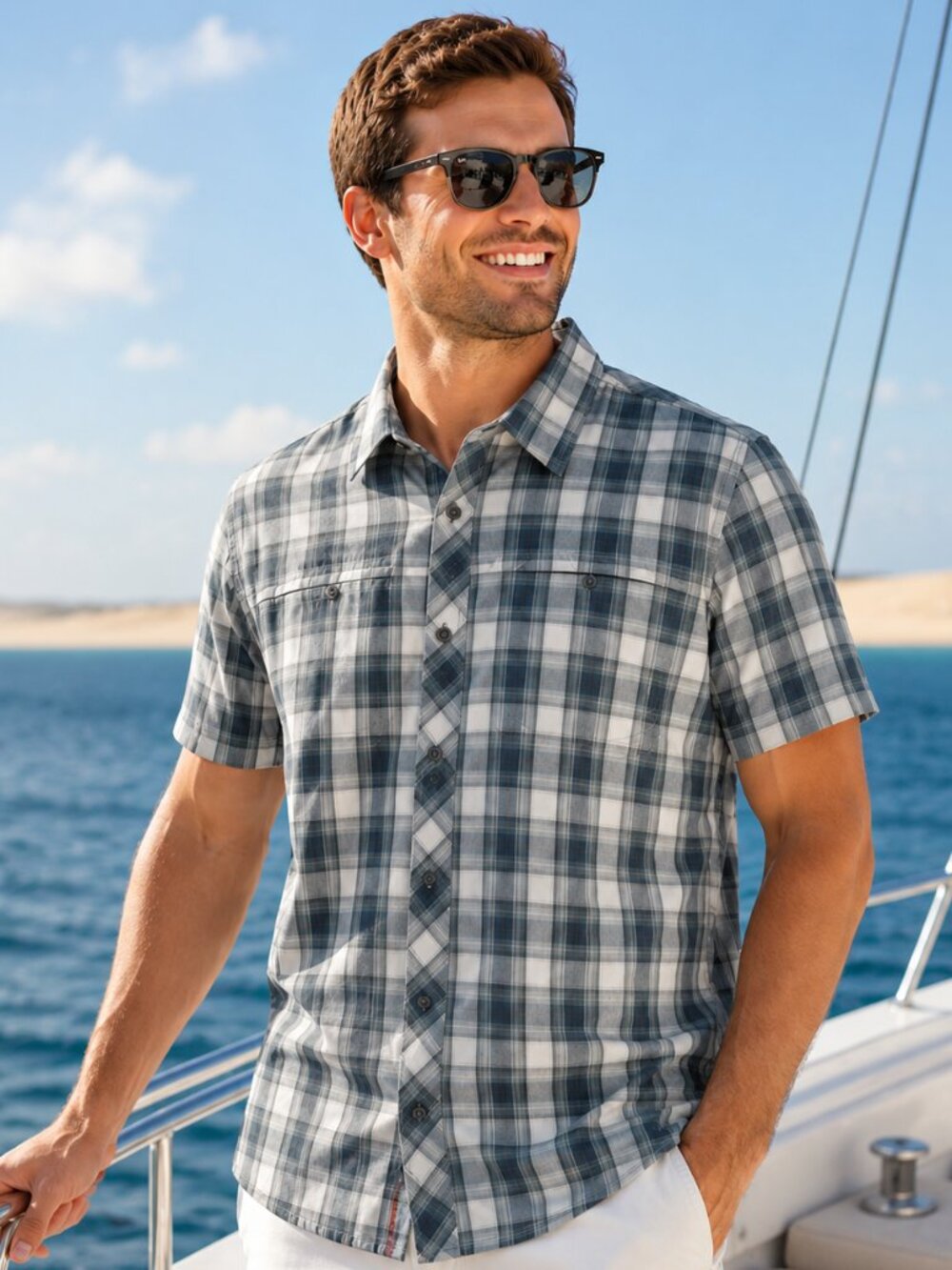 Eddie Bauer Men's Short Sleeve Plaid Performance Shirt Size M